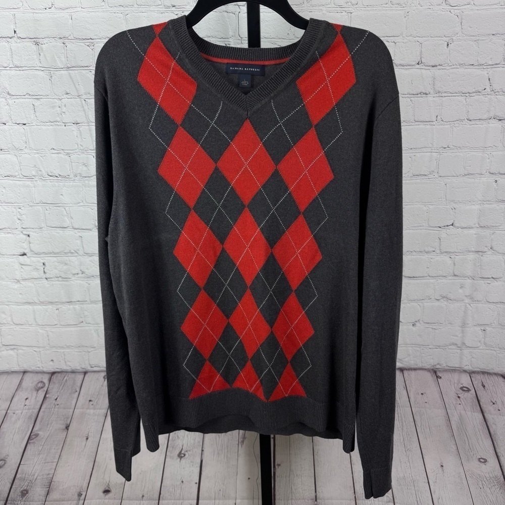 Banana Republic Argyle Print Silk Cotton Cashmere Blend Size Large